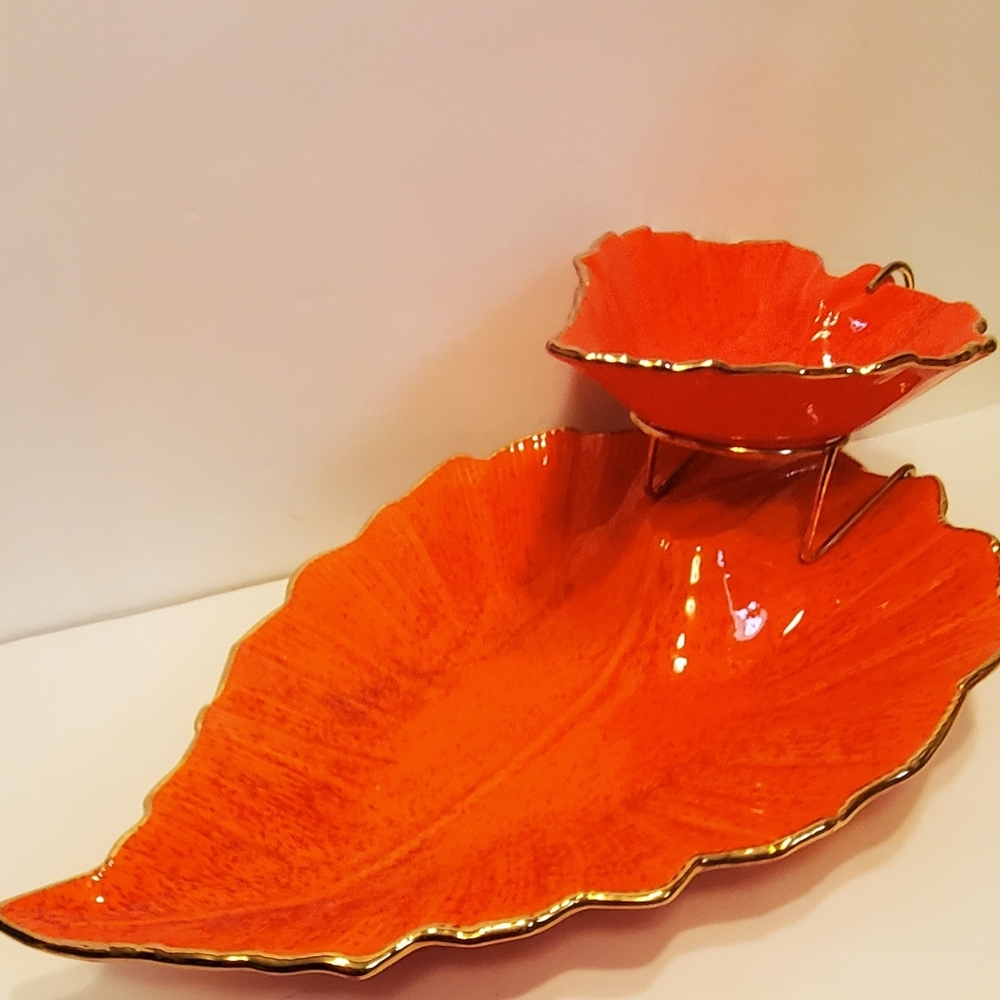 Vintage Orange 3 Piece Chip 'N Dip Set